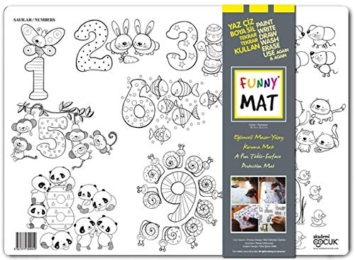 Funny Mat,Reusable Silicone Coloring Mat,Dry Erase Tablecloth Paper Washable,Easy to Clean,Kids Motor Skills improvement,BPA Free,No Harsh Chemicals,100% Safe Plastic (Numbers - Medium) by Gifted