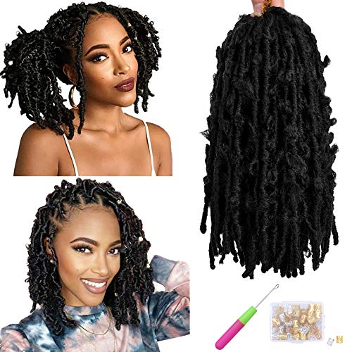 7 Packs 12 Inch Butterfly Faux Locs Crochet Hair Crochet Braids Hair Extension Short Bob Distressed Locs Faux Natural Black Soft Locs Pre Looped Pre-twisted Braids Hair(1B#)