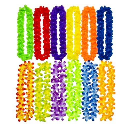 image for jiayicheng 120 PCS Hawaiian Leis Necklaces, Vibrant Mixed Colors for L