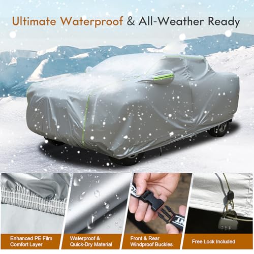 Image of Tecoom Truck Cover Waterproof for Automobiles, Breathable Light Shell Windproof Sun Rain Snow Protection with Zipper Door & Lock, All Weather Outdoor Full Pickup Covers Fit Length Up to 252 inch