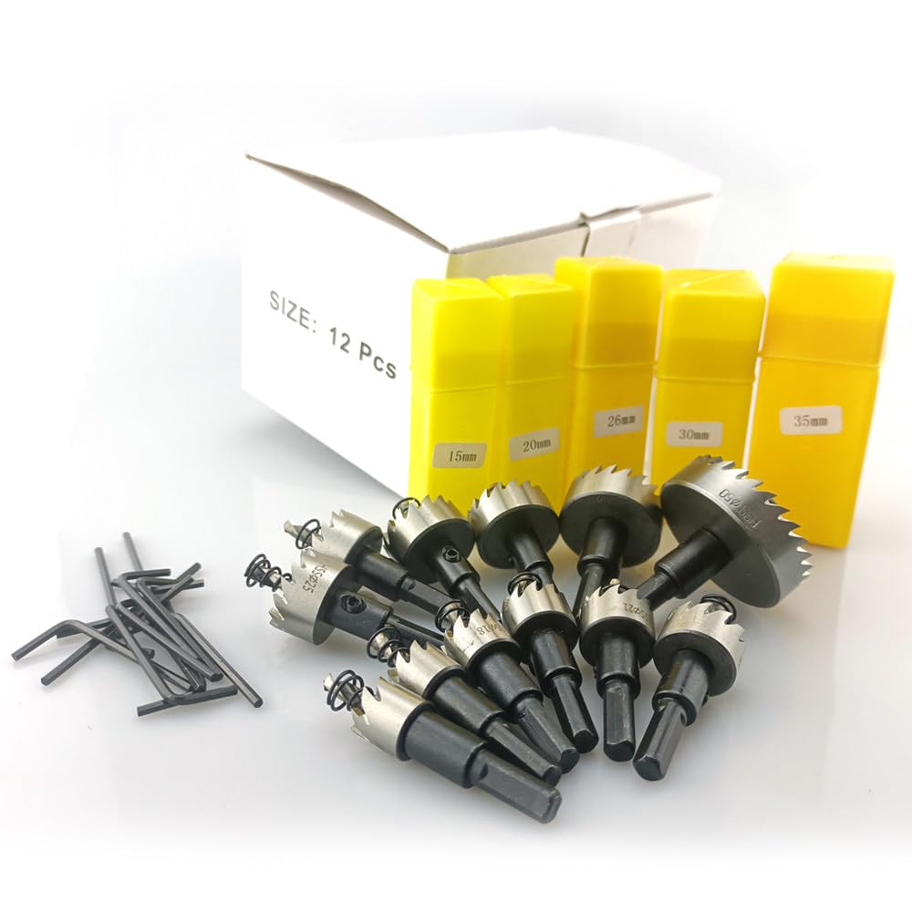 Juego de sierras perforadoras de 12 piezas de 15-50 mm Corona de perforación de brocas de acero de alta velocidad para herramienta de corte de madera de acero inoxidable de aleación de metal, 15PCS