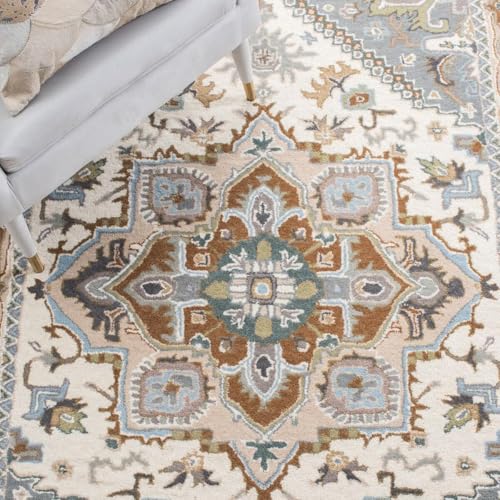 Image of Irregular Shape Handmade Woolen Carpet Ivory Colour Size 6x8 feet