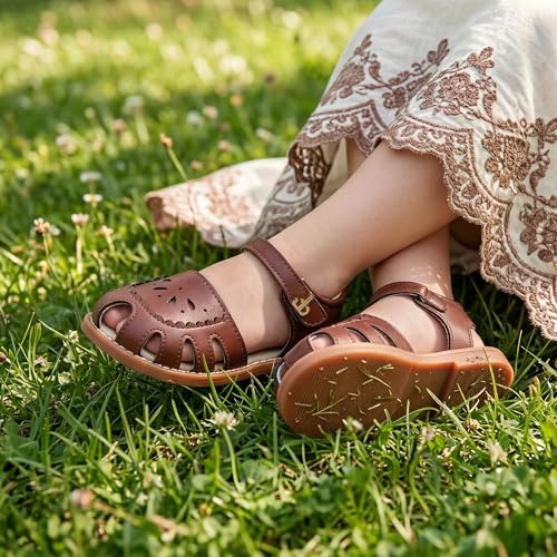 Image of THEE BRON Toddler Girls Closed-Toe Sandals Sweet Retro Cutout Summer Dress Shoes