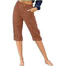 LRMQS Womens Capris for Summer Cotton Linen Pants Casual 2025 Loose Comfy Trendy Elastic Waist Cropped Trouser Beach Clothes