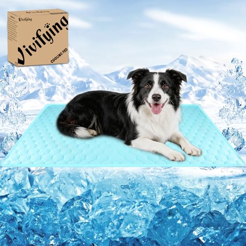 Vivifying Cooling Mat for Dogs, 40' x 30' Waterproof Reversible Dog Cooling Mat with Ice Silk, Thick & Durable Summer Blanket for Sofa, Bed, Crate, Car Seat (Blue)