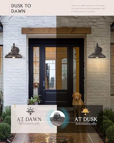 Image of FEMILA Dusk to Dawn Barn Lights, 12 inch Oil-Rubbed Bronze Outdoor Light Fixture, Exterior Lighting Fixtures, Outdoor Porch Light with E26 Base, 4FY15-1W PC ORB