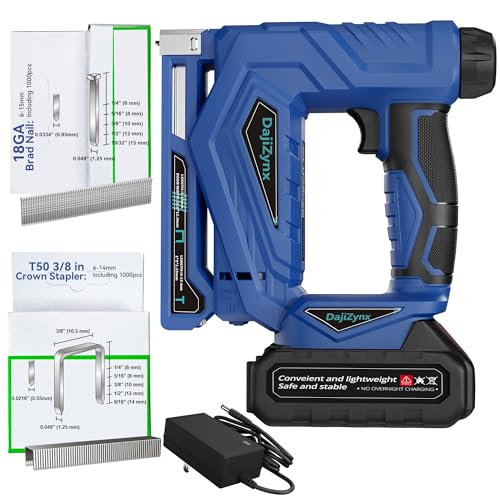 Electric Staple Gun, 3/8” Cordless Brad Nailer,2 in 1 Brushless Nail Gun/Staple Gun with 1000 Nails and 1000 Staples（T50、J10）, Cordless Fix Nailer 2 Mode - Single Firing and Contact Firing