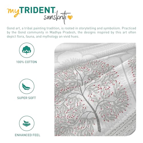Image of MYTRIDENT Sanskriti Cotton Bedsheet for Double Bed, Gifting Collection King Size - Gond Art Pink