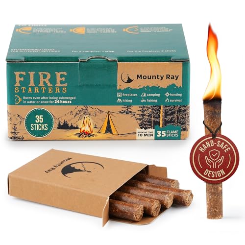 Mounty Ray Fire Starter 35 pcs - Waterproof Fire Starter Sticks for Emergency Survival Kit Camping Outdoor Kitchen Indoor Fireplace Bonfire