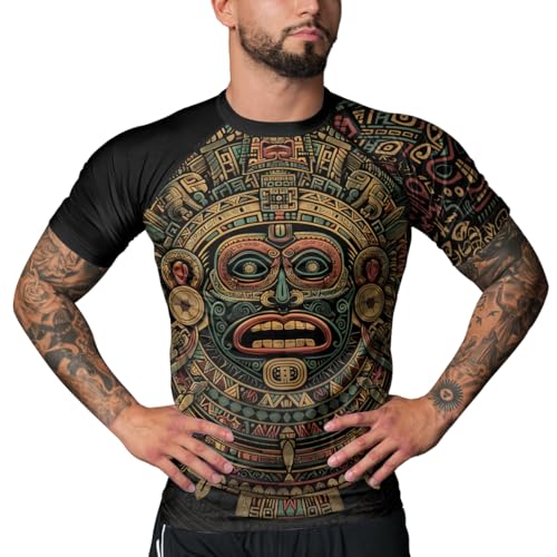 Aztec Short Sleeve BJJ Rash Guard for Men MMA Compression Shirts for Training Grappling4