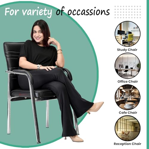 Image of Executive Director Principal Manager Office Visitor Study with arm Rest with Steel Frame and Cushion seat Back, Chair Without Wheels Holds up to 185 kg (1, Black, Heavy)