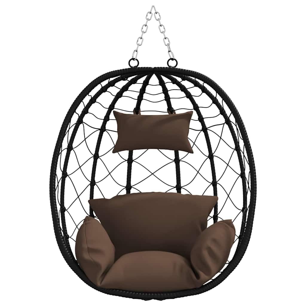 Hamaca colgante de ratán con forma de huevo, plegable, color café, 91,5 x 54,5 x 107 cm, con cojín y reposacabezas para salón, balcón, jardín, terraza