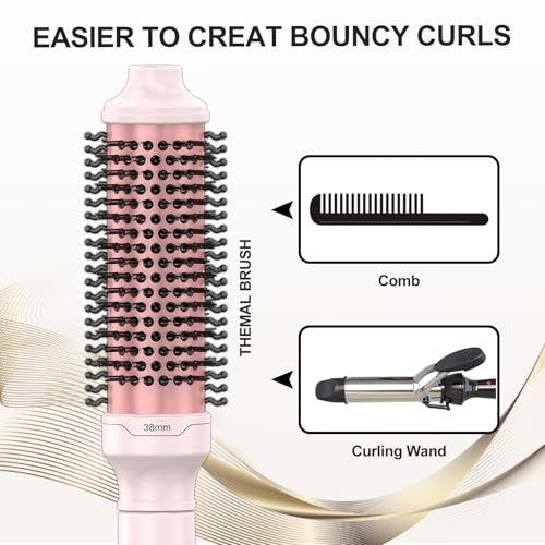 Image of Thermal Brush,1.5 Inch Heated Round Brush,Dual Voltage Travel CurlingBrush, Ceramic Curling brushs for Blowout Look,Non-Blowing Heated Round Brushs,Dual PTC Fast Style Thermal RoundBrush, (Pink)