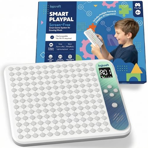 Logicraft Smart Playpal 17-in-1 Screen-free Electronic Handheld Game for Ages 4+ | Smart AI Opponent 12 Players 169 Touch Lights | USBC Rechargeable | Travel Game for Kids and Adults