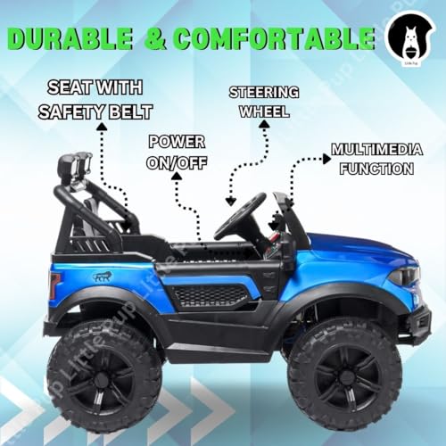 Little PUP Kids Speed-888 Ride-On 12V 7ah Rechargeable Battery Operated Solid Designed Jeep for 1 to 7 Year Kids| Boys| Girls| Children - Blue - Image 4