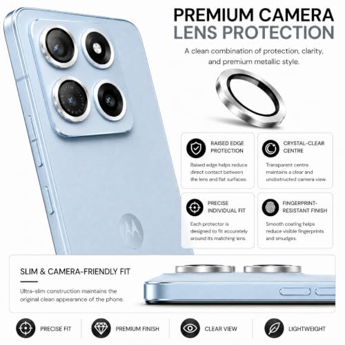 Image of ArmourPro Camera Rings Tempered Glass for Motorola Edge 70 Max, Tough HD Individual Aluminum Alloy Rings 9H Camera Cover, Scratch-Resistant,Camera Lens Protection| Silver, 1 Pack