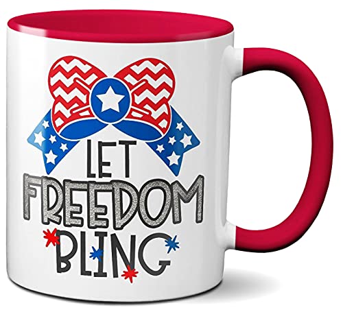 White Red America Theme Mug Freedom 4th Of July Patriot Gift 11 oz Ceramic Coffee Tea Cup