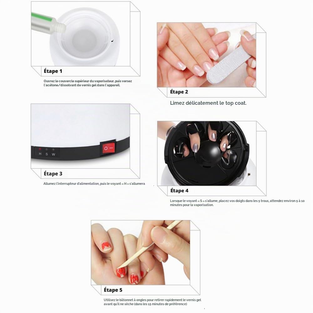 Machine de Dissolvant de Vernis à Ongles, 36W Outil Électrique de Manucure de Cuiseur à la Vapeur Cuit à la Vapeur pour Enlever le Gel plus Facile et sûr d'Enlèvement de Gel UV de Clou