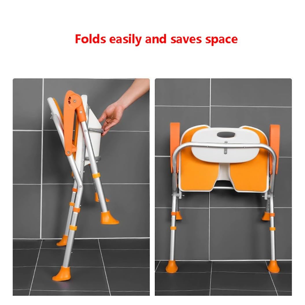 Asiento de Baño Silla Ducha Silla de Ducha Ajustable en Altura Silla para Ducha para Personas Mayores Plegable Banqueta Ducha Taburete Baño Adulto Orange Color