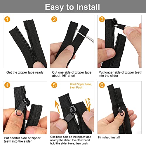 TBACW 5 Yards Bulk Zipper #3 Zippers for Sewing,#3 Black Nylon Coil Zipper by The Yards Replacement with 20PCS Sliders for DIY Sewing Craft Bags (Black) - Image 4
