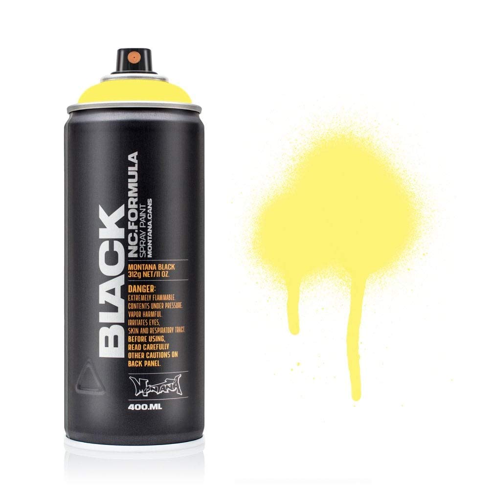 Montana Black Spray Paint, Matt Finish, 400ml Can, Colour: BLKTR1000 - True Yellow