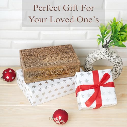 Ajuny Handgeschnitzte dekorative Holzkiste mit Lebensbaum-Schnitzereien, vielseitig verwendbar als Schmuck-Aufbewahrungsbox, Trinket-Halter oder Uhrenbox, ideal für Geschenke