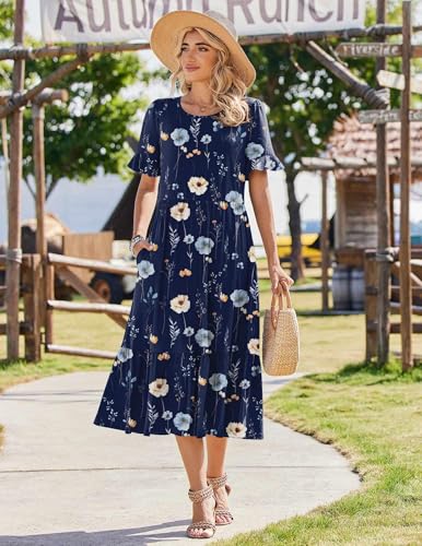 Image of Zeagoo Womens Summer Dresses 2026 Casual Midi Dress Flowy Sundress Ruffle Short Sleeve Tiered Dresses A Line Boho Dress