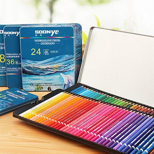 Buntstifte, weiche Wachsbasierte Kerne Aquarellstifte für Zeichnen, Kunst, Skizzieren, Schattieren & Färben, lebendige Künstlerstifte für Anfänger in Blechbox (72 Stück)