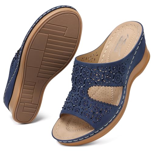 Image of SHIBEVER Wedge Sandals for Women Dressy: Slip On Comfort Low Heel Sandal | Open Toe All-Day Comfortable Orthopedic Dress Platform Women's Slide Shoes Summer Casual Walking Work Vacation