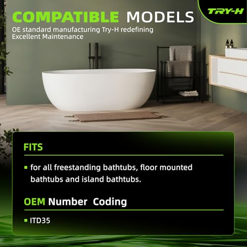 ITD35 ABS Tub Drain Kit Compatible with Freestanding Bathtubs Floor Mounted/Island Bathtub Rough-in Replacement Parts with PVC Adapter Brass Tail Pipes Protective Cover Replace# ITD35