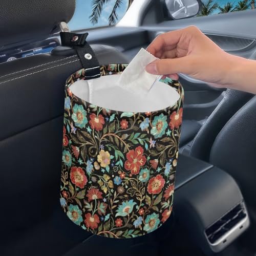Image of Car Rubbish Bin Portable Waste Basket Can Foldable Auto Waste Storasge Bag Holder with Adjustable Strap for Camping, Travelling, Picnic, Plum Blossom