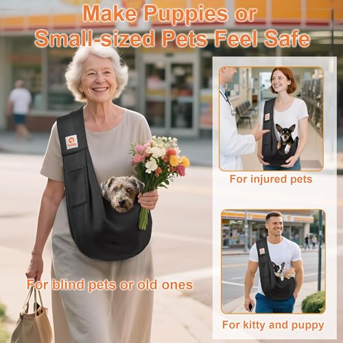 Tomkas Small Dog Sling Carrier - Classic Pocket & Classic Strap - Wrap Carrier - for 3-10 lbs Pets(Black) - Image 4