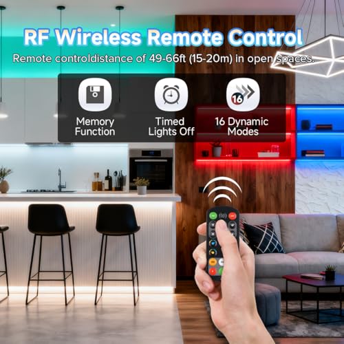 Image of BTF-LIGHTING FCOB COB RGBCCT Color Changing LED Strip with Remote,UL Listed Flexible High Density DC24V 9.8FT RGB+Tunable White 3000K-6000K RF Remote Controller 12mm Width 3M Tape for Home Decor