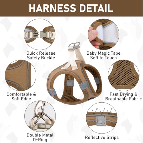 GAMUDA Small Pet Harness Collar and Leash Set, Step in No Chock No Pull Linen Fabric Soft Mesh Dog Vest Harnesses Reflective for Dogs Puppy Cats Kitten Rabbit (Brown, S) - Image 4