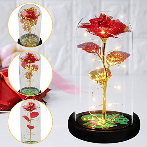 Alagoo Mothers Day Mom Gifts For Her, For Mom, Rose Flower Gifts For Women, Red Preserved Artificial Rose Flower Gift In A Glass Dome, Women Birthday Gifts For Wife, Grandma(Red) #TOP3