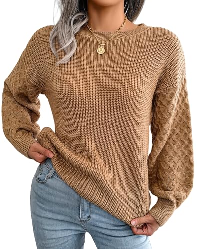 Fall Sweaters for Women Lightweight, Honeycomb Long Sleeve, Crewneck, Textured Knit, Womens Fall Fashion 2025
