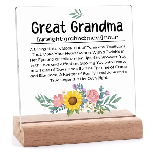 Great Grandma Gifts Promoted to Great Grandma Baby Pregnancy Announcement Gift Clear Desk Decorative Sign Acrylic Plaque with Wooden Stand Mothers Day Baby Shower Christmas Birthday Gift Desk Sign