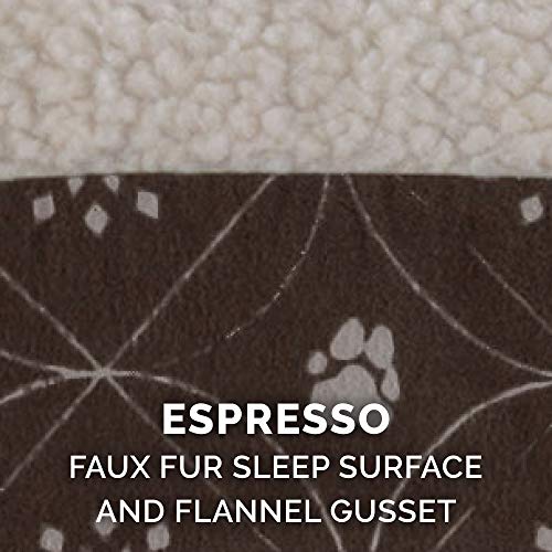 Image of Furhaven Pillow Dog Bed for Small Dogs w / Removable Washable Cover - Sherpa & Flannel Paw Print Mattress - Dark Espresso, Small