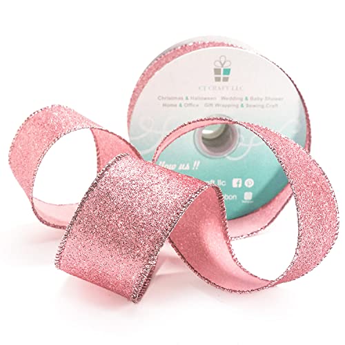CT CRAFT LLC Glitter Wired Ribbon 1.5" x 10 Yards Rose Gold for Christmas Home Decor Bow Gift Wrapping DIY Crafts Wreath by CT CRAFT LLC - Image 7