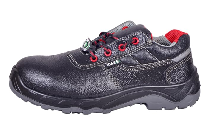 zain Pitbull Buff Barton Genuine Leather Safety Shoes for Men | Red/Grey | Cushion Padded Insole | Anti-Static | Non-Woven Sole | Polyurethane Durable Work Shoes-picture-11