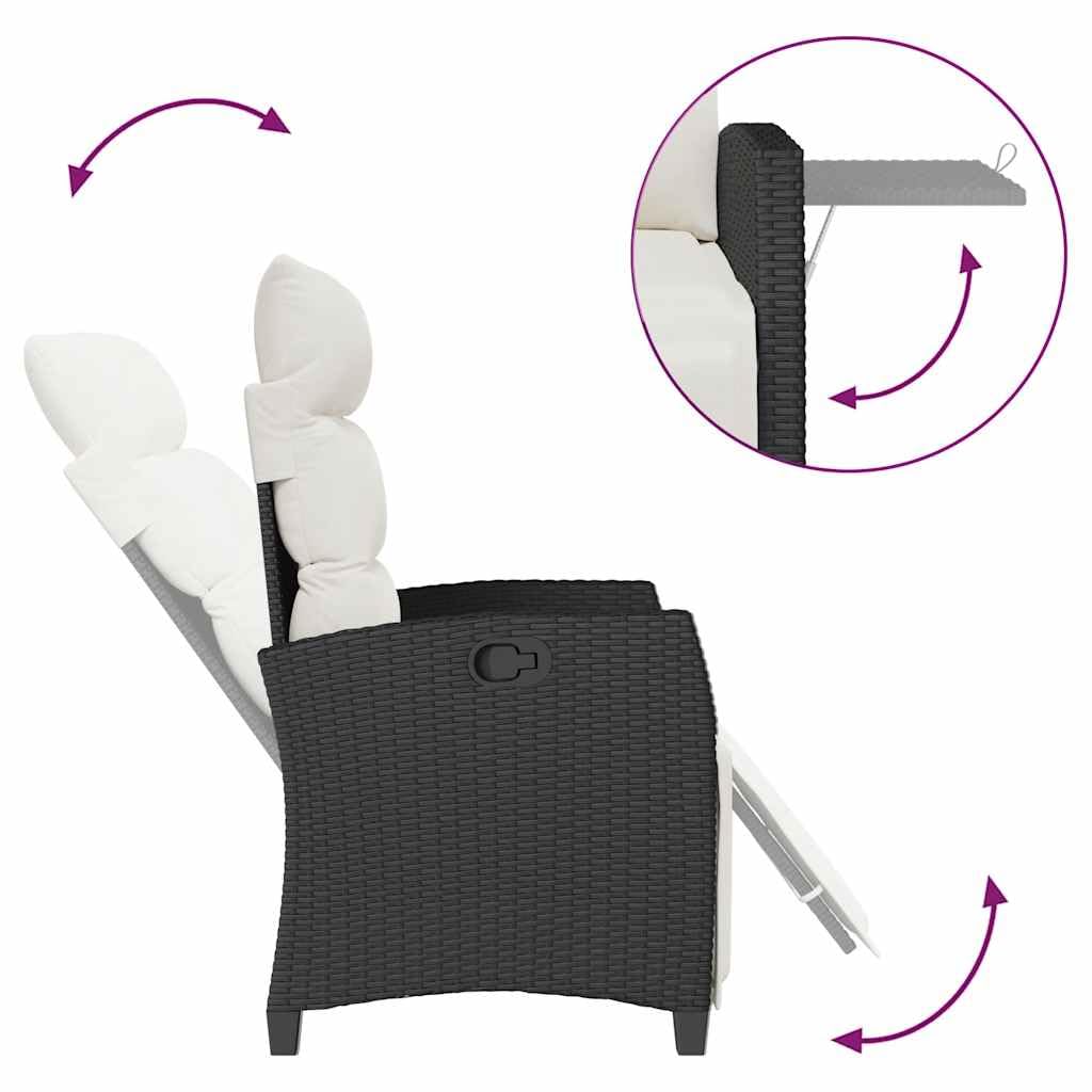vidaXL Silla de jardín reclinable con Mesa Auxiliar ratán Negro, Silla reclinable para Patio, sillón reclinable para Muebles de Patio, sillón reclinable para jardín