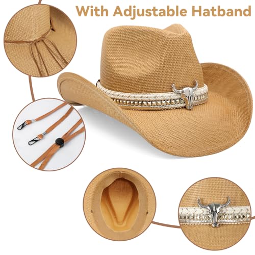 Image of WQWOVRVO Cowboy Hat,Cowgirl Hat,Western Cowboy Hats for Women /Mens /Straw Wide with Shapeable Brim Cowboy Hat for Womens