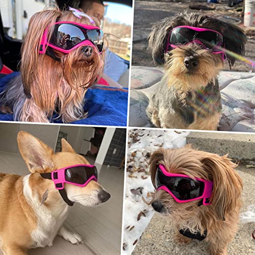 PETLESO Hundebrille Hundeschutzbrille Hunde Sonnenbrille Anti-UV Schutz Augenschutz für Kleine/Mittelgroße Hunde-Rosa