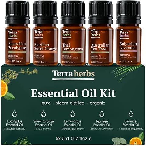 Pure Essential Oils - Unrefined - SYNERGISTIC Set of Eucalyptus, Tea Tree, Sweet Orange, Lavender, Lemongrass - Optimal Therapeutic COMPOUNDS - Most Potent Forms from 1st Extraction - No Fillers Cover