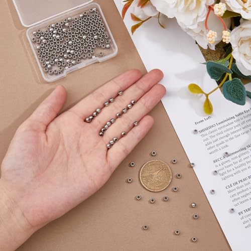DICOSMETIC 200Pcs Round Spacer Beads 6mm Ball Beads Stainless Steel Rondelle Beads Smooth Seamless Beads Large Hole European Beads Loose Beads for Jewelry Making DIY Craft Hole: 2mm - Image 3
