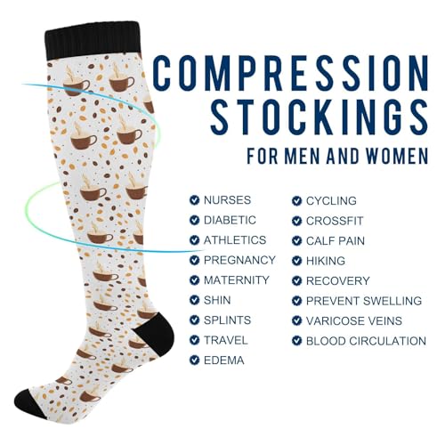 ALAZA Coffee Compression Socks for Women Men Circulation Long Socks Running Athletic Cycling 1 pair4