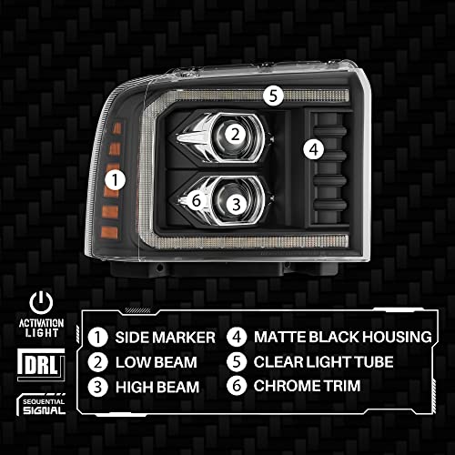 alpharex 880317 - luxx-series 05-07 ford super dutyexcursion projector headlights - black