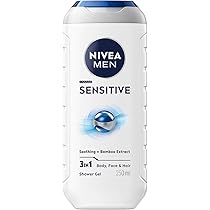 NIVEA MEN Doccia Shampoo Sensitive 250 ml, Docciaschiuma uomo 3 in 1 per viso, corpo e capelli, Bagnoschiuma uomo delicato con Estratto di Bambù lenitivo per pelli sensibili e irritate
