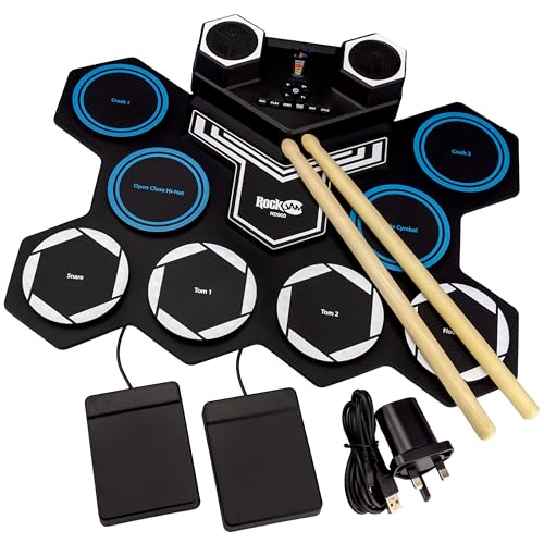 RockJam Roll Up Rechargeable Electric Drum Kit with Bluetooth, Midi, USB & Drumsticks