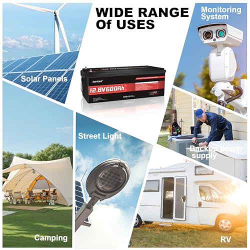 Image of 12V 600Ah LiFePO4 Battery, Built-in 200A BMS, 7680Wh Energy 10000+ Deep Cycles Rechargeable 12 Volt Battery Perfect for RV, Solar System, Off Grid, Home Energy Storage